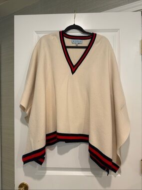 Tuckernuck Cream Poncho with Red and Navy Trim